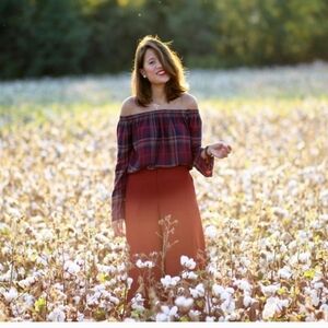 Anthropologie Cloth & Stone Homestead Plaid Flannel Shirt M Boho Blouse Western